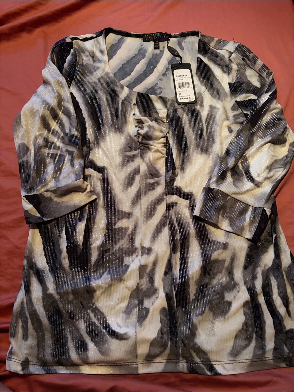 Picadilly Fashion Black and White Printed Womens Top M